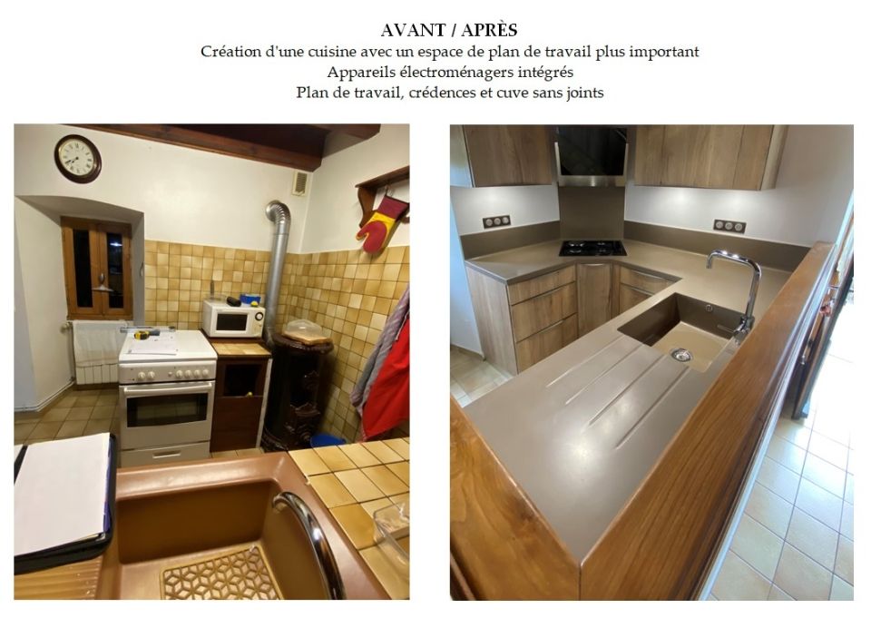 Avant / Après : Création d'une cuisine avec un plan de travail plus spacieux - Ardèche