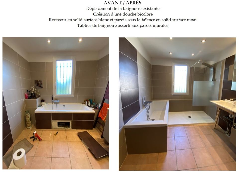 Avant / Après : Déplacement de la baignoire et installation d'une nouvelle douche - Ardèche