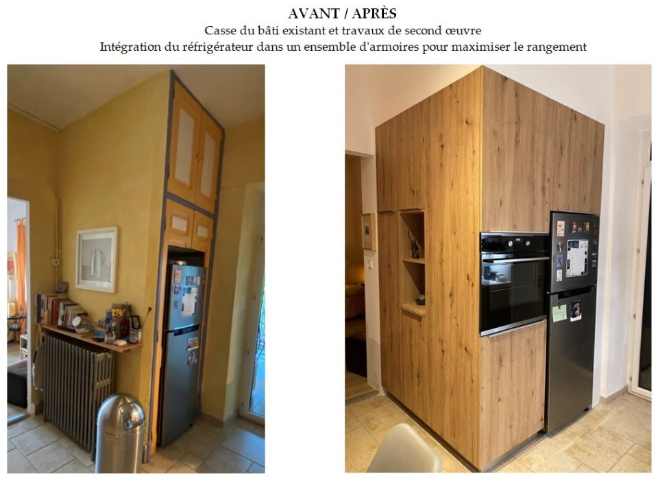 Avant / Après : Rénovation avec travaux pour création d'une cuisine intégrée - Ardèche
