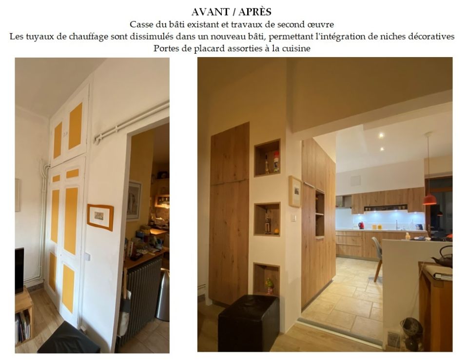 Avant / Après : Rénovation avec travaux pour création d'une cuisine intégrée - Ardèche