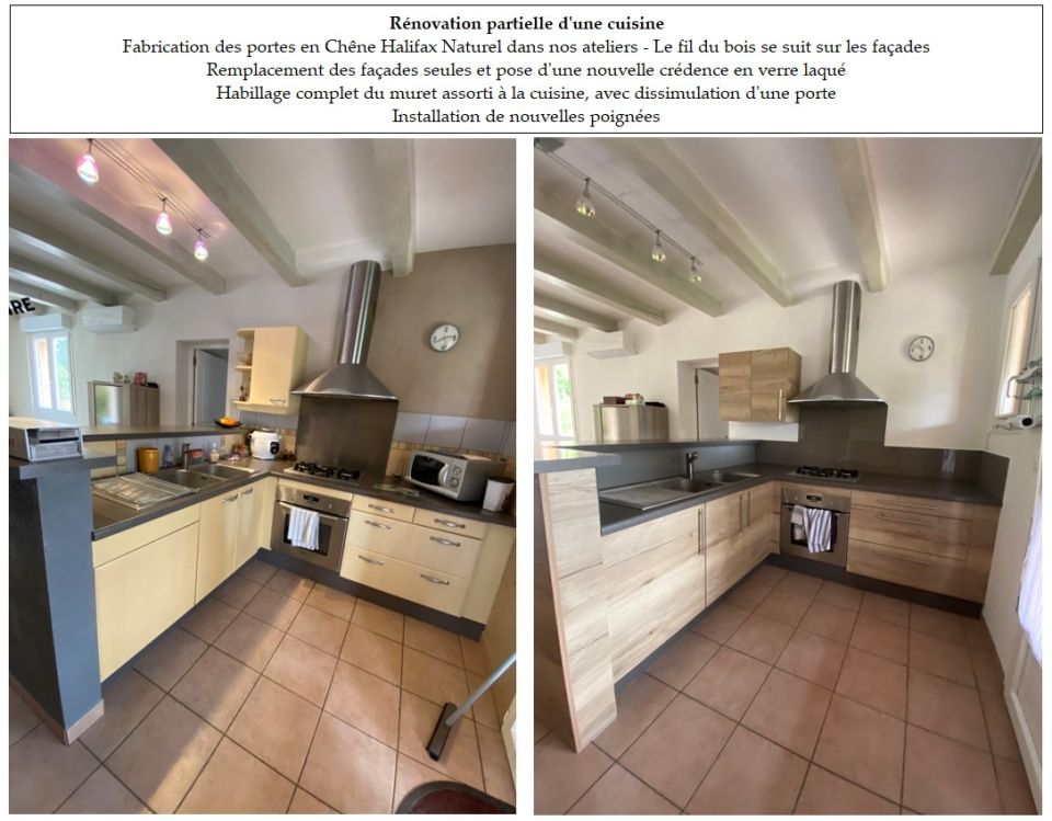 Rénovation d'une cuisine avec le remplacement des façades et la pose de crédences en verre - Ardèche